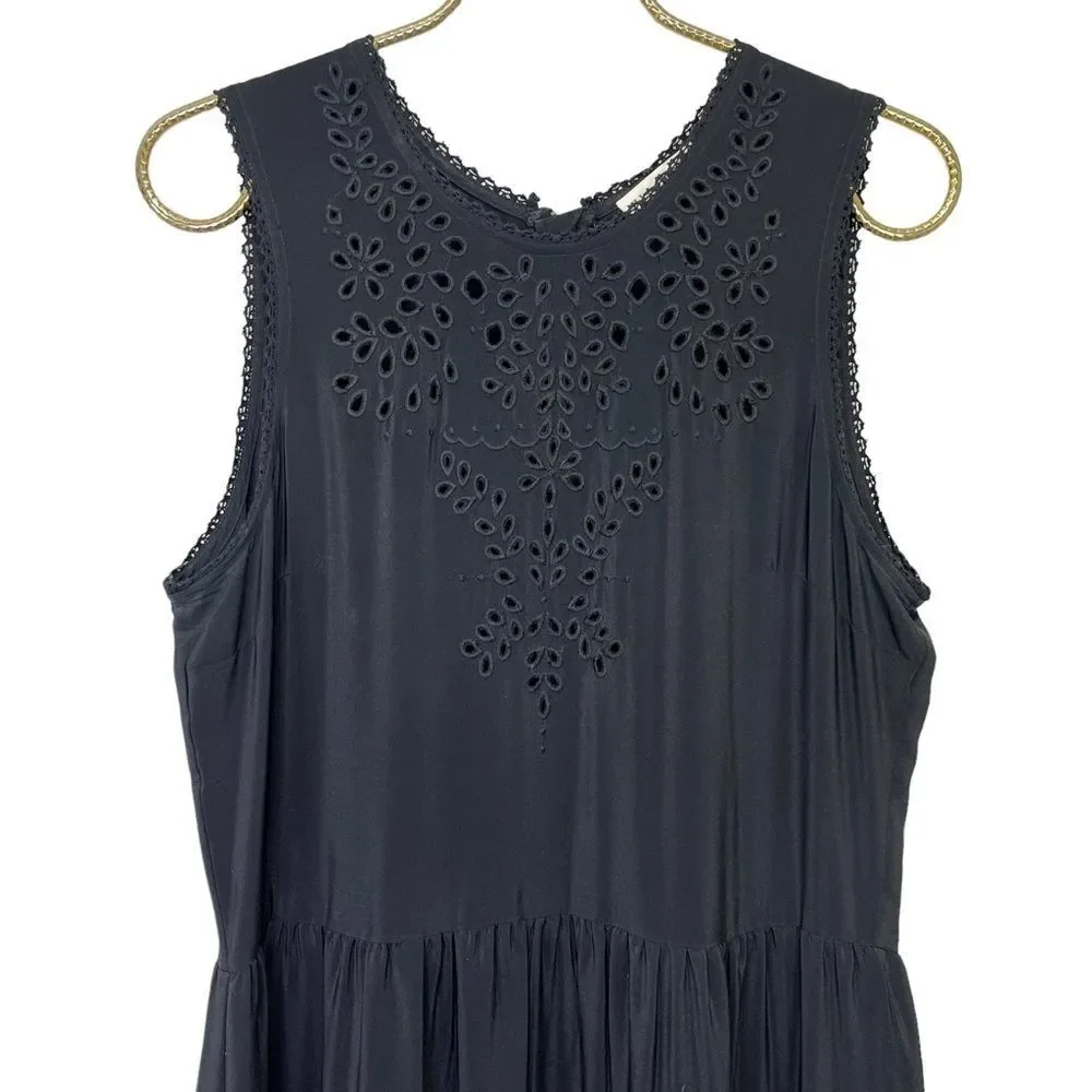 Ulla Johnson Oona Silk Eyelet Embroidered Dress in Raven Black Size 10 - Picture 6 of 11